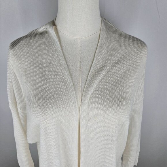 Eileen Fisher Open Cardigan Sz XS Organic Linen & Cotton White - Picture 3 of 10